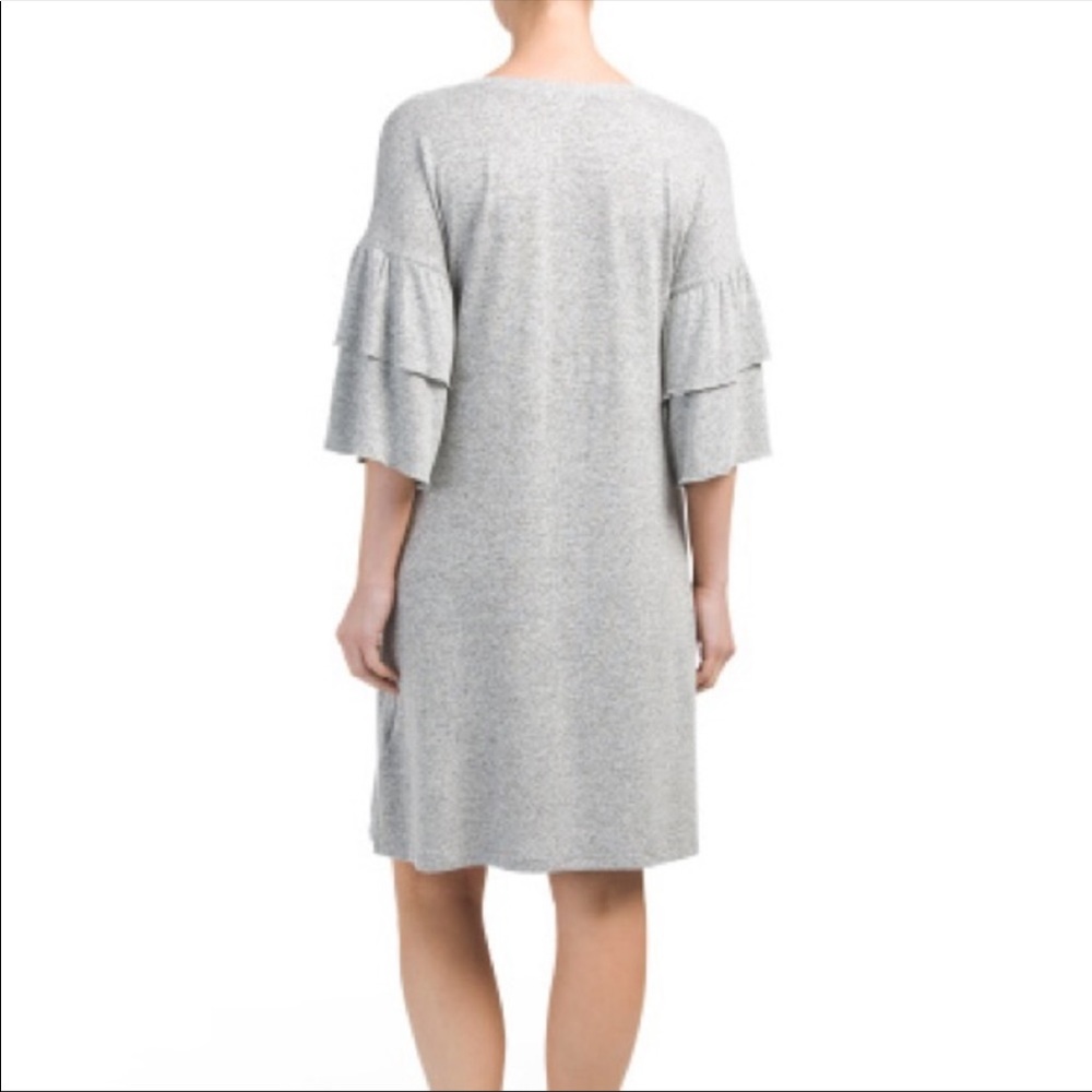 Cupio Grey Dress with Ruffle Sleeves Soft Cozy Essential